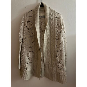 Women's Anthropologie Angel of the North Cardigan M Beige Crochet Knit
